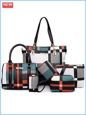 6-Piece PU Leather Handbag Set Satchel Tote Crossbody Purse Clutch Key Bag
